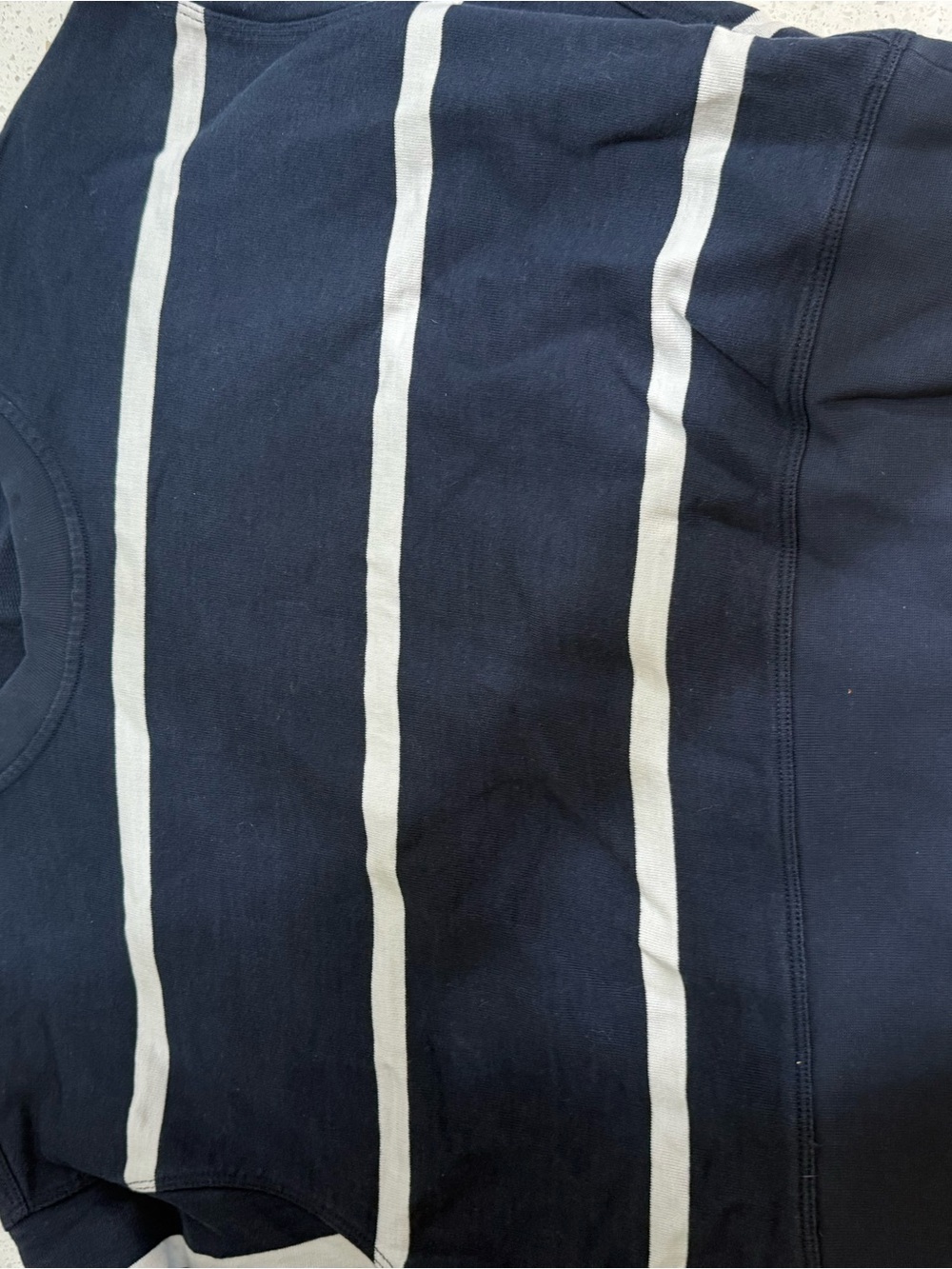 Navy Blue Striped Crewneck Top with White Stripes lulu